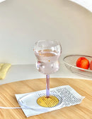 Axyaa Stem Fruit Wine Glass with Polka Dot Decor - Purple Yellow Glass Cup