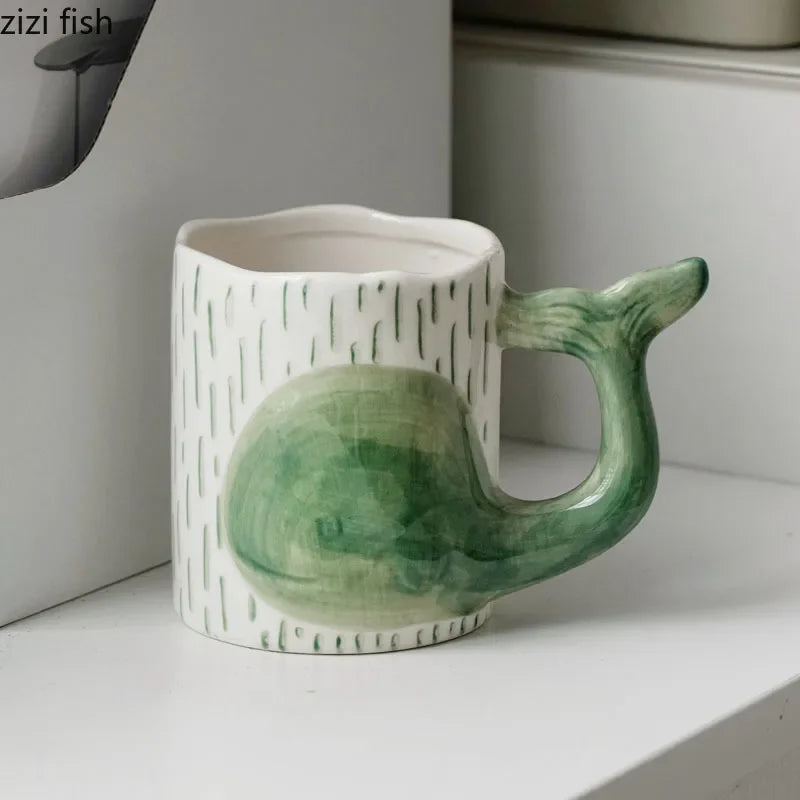Axya Cartoon Dolphin Mug with Whale Tail Handle, Kids' Cute Fish Cup