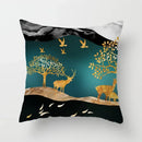 Axyaa Black Gold Elk Tree Bird Butterfly Printed Pillowcase for Living Room Home
