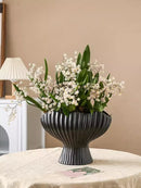 Axyaa Striped Ceramic Flower Pot Vase for Home Décor - Nordic Minimalist Design