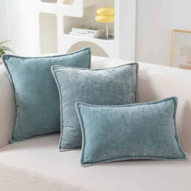 Axyaa Soft Chenille Pillow Covers 18x18 Inch Blue Yellow Home Decor