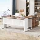 Axyaa 63" Executive Desk with File Cabinet, L Shaped Computer Desk & Storage Shelves
