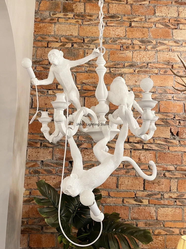 Axyaa Black White Resin Monkey Pendant Chandelier - Designer High-end Hanging Lamp