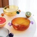 Axyaa Two Tone Glass Bowl with Ball Handles - Solid Color Glass Bowl