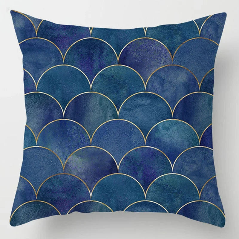 Axyaa Blue Geometric Marble Stripe Line Pillowcases - Set of 2