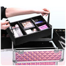 Axyaa Rolling Makeup Train Case with Key, 4 Trays, Sliding Rail, Wheels