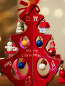 Axyaa Red Wooden Christmas Tree Ornament Decor for Festive Table Centerpiece