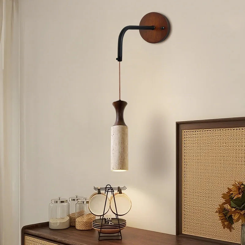 Axyaa Yellow Travertine Wooden LED Wall Lamps With Switch for Living Room Stair Light