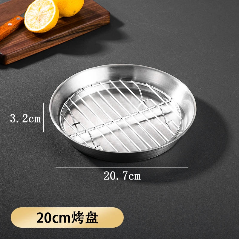 Axyaa Stainless Steel Round Baking Tray with Grid - Versatile Kitchen Baking Tools