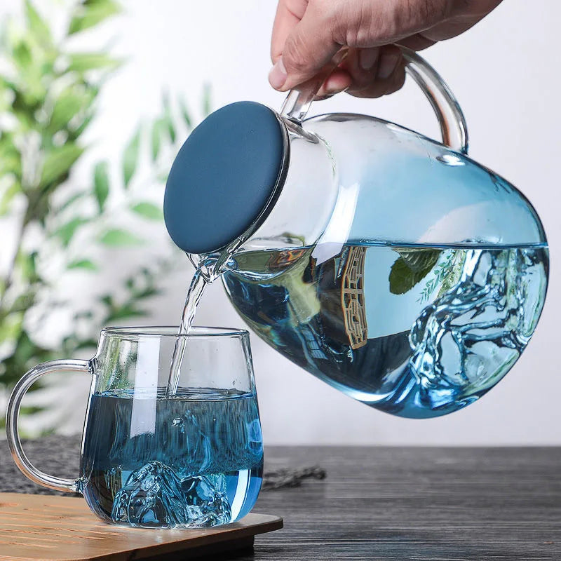 Axya Snow Mountain Glass Kettle with Silicone Lid - Large Capacity Gradient Kanzan Cooler glamorizesjuice