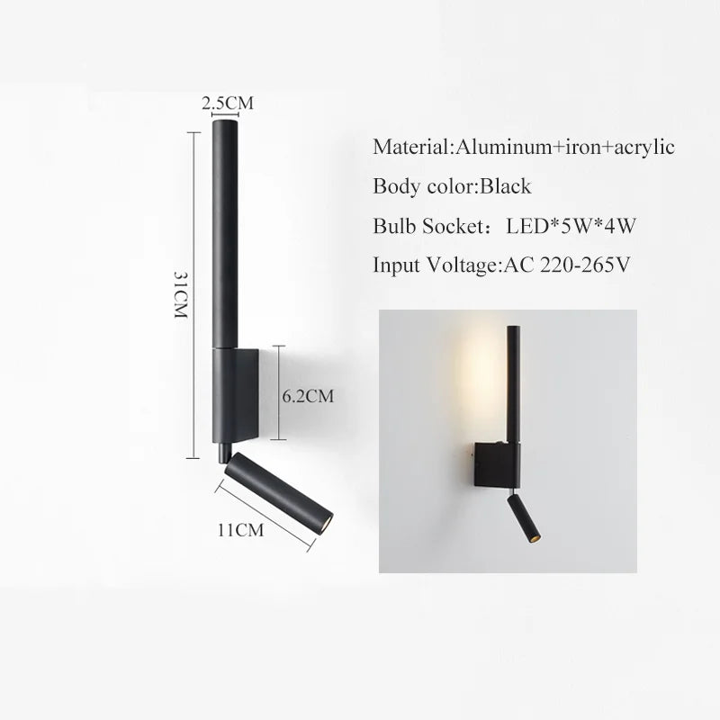 Axyaa Rotatable LED Night Reading Lamp - Modern Wall Sconce Light