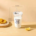 Axyaa Cute Korean Glass Water Bottle 480ml Straw Lid Coffee Milk Juice Cup