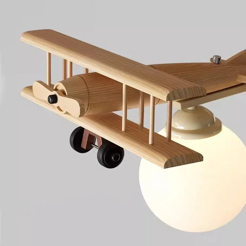 Wooden Airplane Chandelier Light for Children's Bedroom by Axyaa