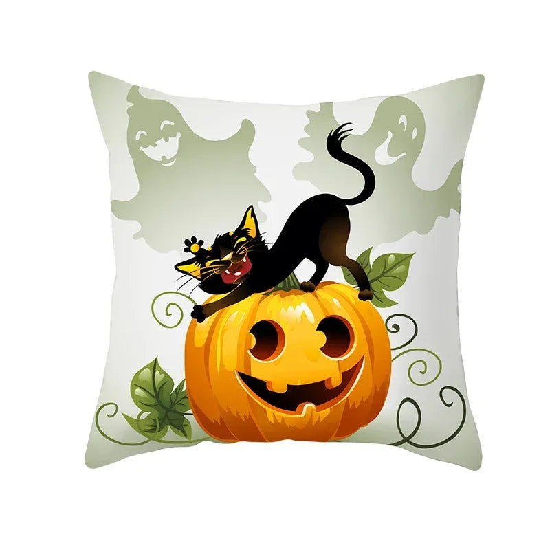Axyaa Black Cat Pumpkin Cushion Cover 45x45 cm - Home Decor Funny Printed Pillow Case
