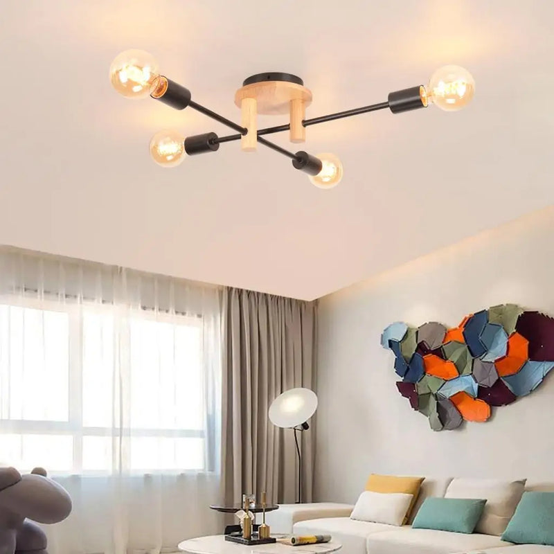 Axyaa Retro Industrial Ceiling Chandelier Wood LED Light Fixture Living Room