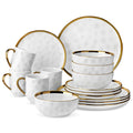 Axyaa White Stoneware Dinnerware Set with Gold Trim - 16/32 Piece Tableware Collection