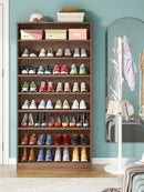 Axyaa 9-Tier Tall Wood Shoe Cabinet, 40-45 Pair Capacity