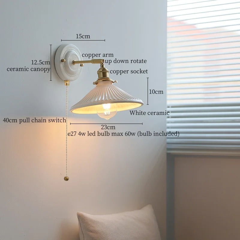 Axyaa Ceramic LED Wall Lamp for Bedroom & Bathroom with Pull Switch