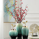 Axyaa Gradient Ceramic Vase with Golden Leaves Cover - Modern Home Decor & Wedding Ornament