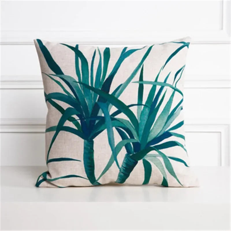Axyaa Cactus Linen Cushion Cover 45x45cm for Home Decor - Green Plant Pillow Cover
