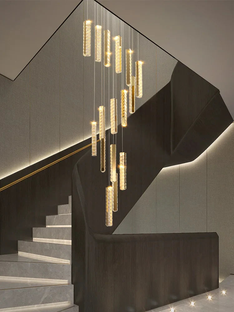 Axyaa Large Spiral Staircase Crystal Chandelier Luxe Pendant Chrome Plated