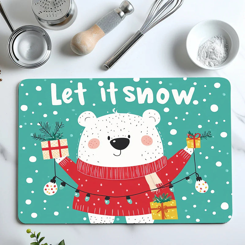 Axyaa Christmas Lights Bear Text Non-Slip Absorbent Kitchen Mat