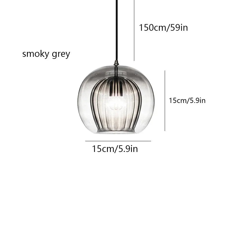 Axyaa Glass Amber/Clear LED Pendant Light for Kitchen Living Room, Modern Industrial Fixture