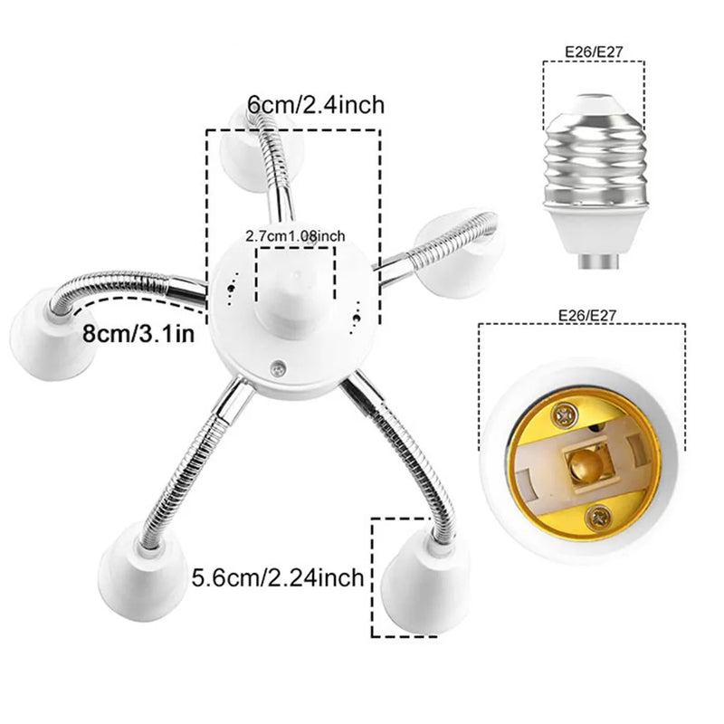 Axyaa 6-in-1 E26 E27 Light Splitter Socket Adapter for Standard LED Bulbs