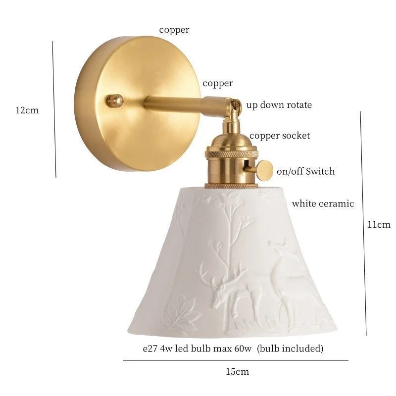 Axyaa Ceramic LED Wall Sconce with Pull Chain for Home Decor