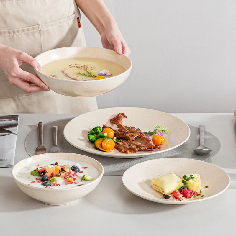 Axya Stoneware Tableware Set for 4/8/12 | Dinner/Dessert/Soup Plate Bowl Service