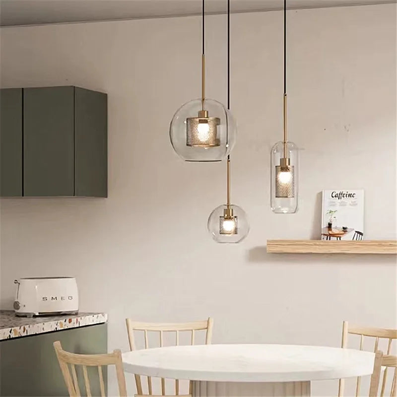 Nordic Mesh Pendant Light with Transparent Lampshade by Axyaa