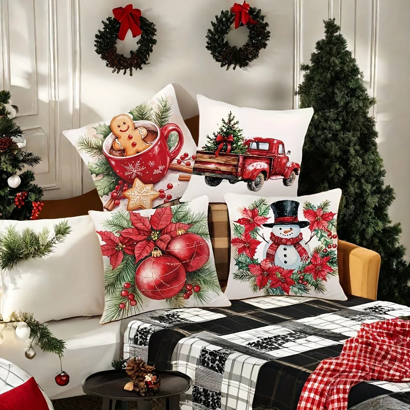 Axyaa Christmas Printed Pillow Cover Set for Festive Home Decor