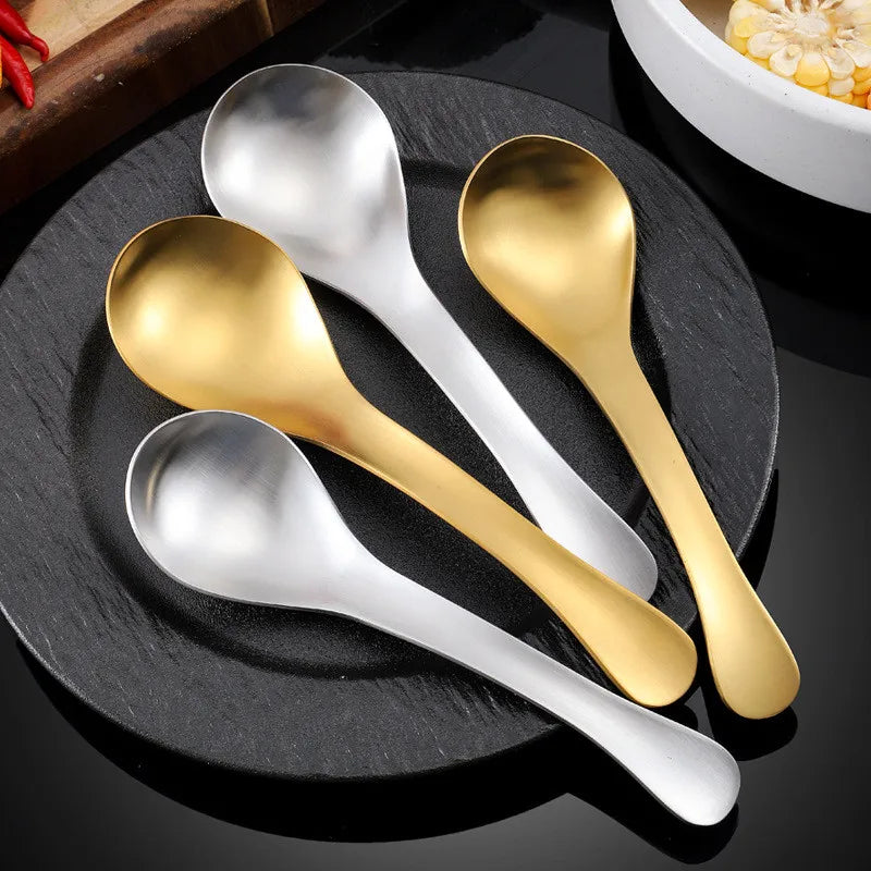 Axyaa Stainless Steel Long Handle Soup Ladle Golden Rice Spoon Kitchen Tableware
