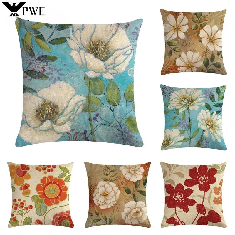 Axyaa Retro Plant Flower Linen Pillowcase 45*45cm