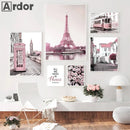 Pink Flower Eiffel Tower Poster | Axyaa Architecture Art Print Canvas Painting