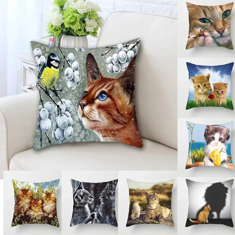Cat Pattern Cushion Cover 45x45cm - Ideal Sofa & Home Decor Gift by Axyaa