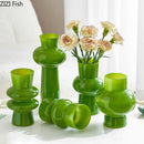 Axyaa Green Glass Vase Hydroponics Plant Pot for Table Decoration Aesthetic Floral Room Decor