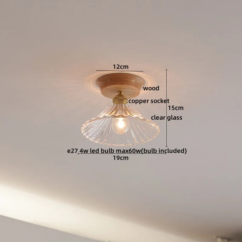 Axyaa Glass Wood LED Ceiling Lamp for Home Restaurant Living Room Decor