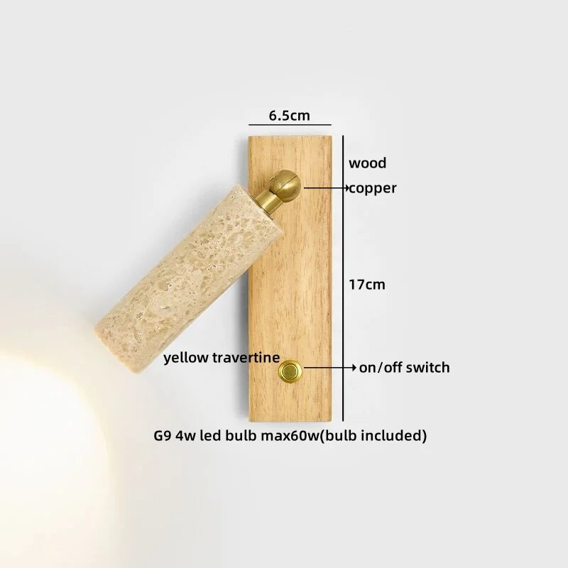 Axyaa LED Wall Light Mirror Stone Wood Wall Art Decor Bedroom Lamp