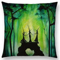 Cute Cat Moon Night Wonderland Witch Halloween Dance Pillow Cover by Axyaa