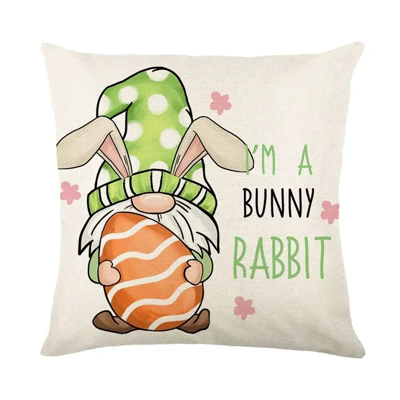 Easter Bunny Eggs Pillowcase 45x45cm Linen Pillow Covers, Axyaa Home Decor Brand