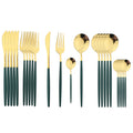 Axyaa 24Pcs Green Gold Stainless Steel Dinnerware Set Cutlery Tableware Silverware
