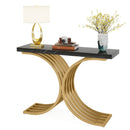 Axyaa Marble Top Console Table with Geometric Metal Legs, Modern 39-Inch Narrow Sofa Buffet