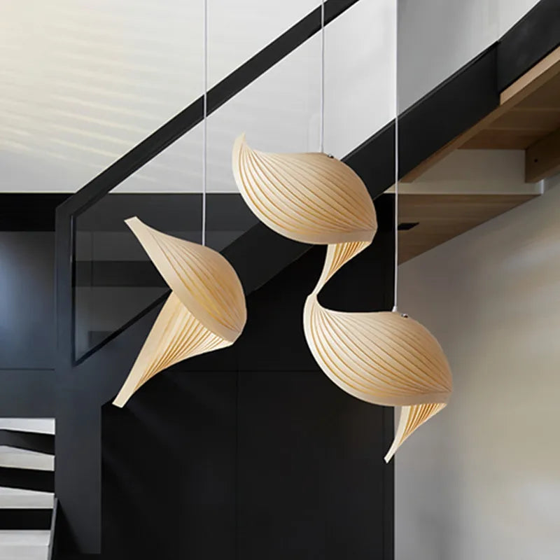Axyaa Maple Pendant Lamp: Handmade Pleated Japanese Style Wooden Hanging Light