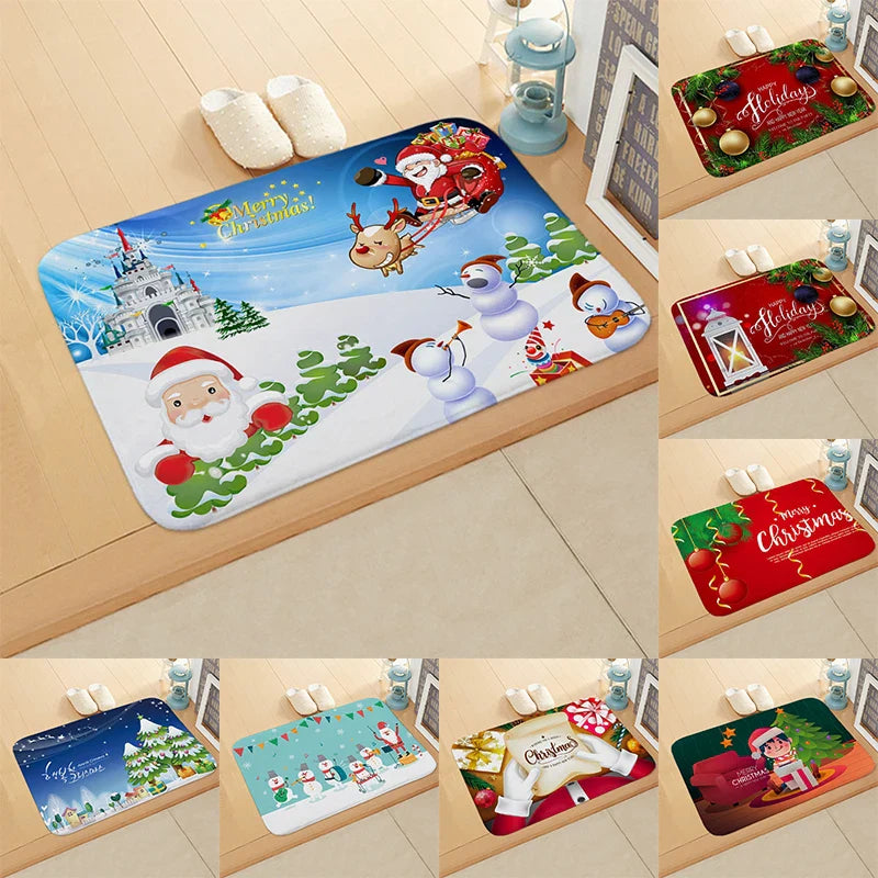 Axyaa Christmas Santa Elk Door Mat - Home Kitchen Bathroom Non-Slip Carpet