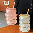 Axyaa Kawaii Glass Tumbler with Silicone Lid and Straw, 520ml