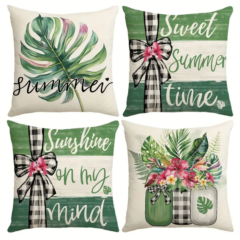 Axyaa Flower Bottle Bow Printed Pillowcase - Living Room Decoration