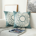 Axyaa Grey Blue/White Geometric Floral Embroidered Cushion Cover 45x45cm