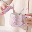 Axya Ceramic Water Cup with Spoon & Cover - Stylish Coffee Milk Tea Mug Gift