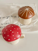 Axyaa Red Mushroom Ceramic Coffee Cup with Lid - 350ml